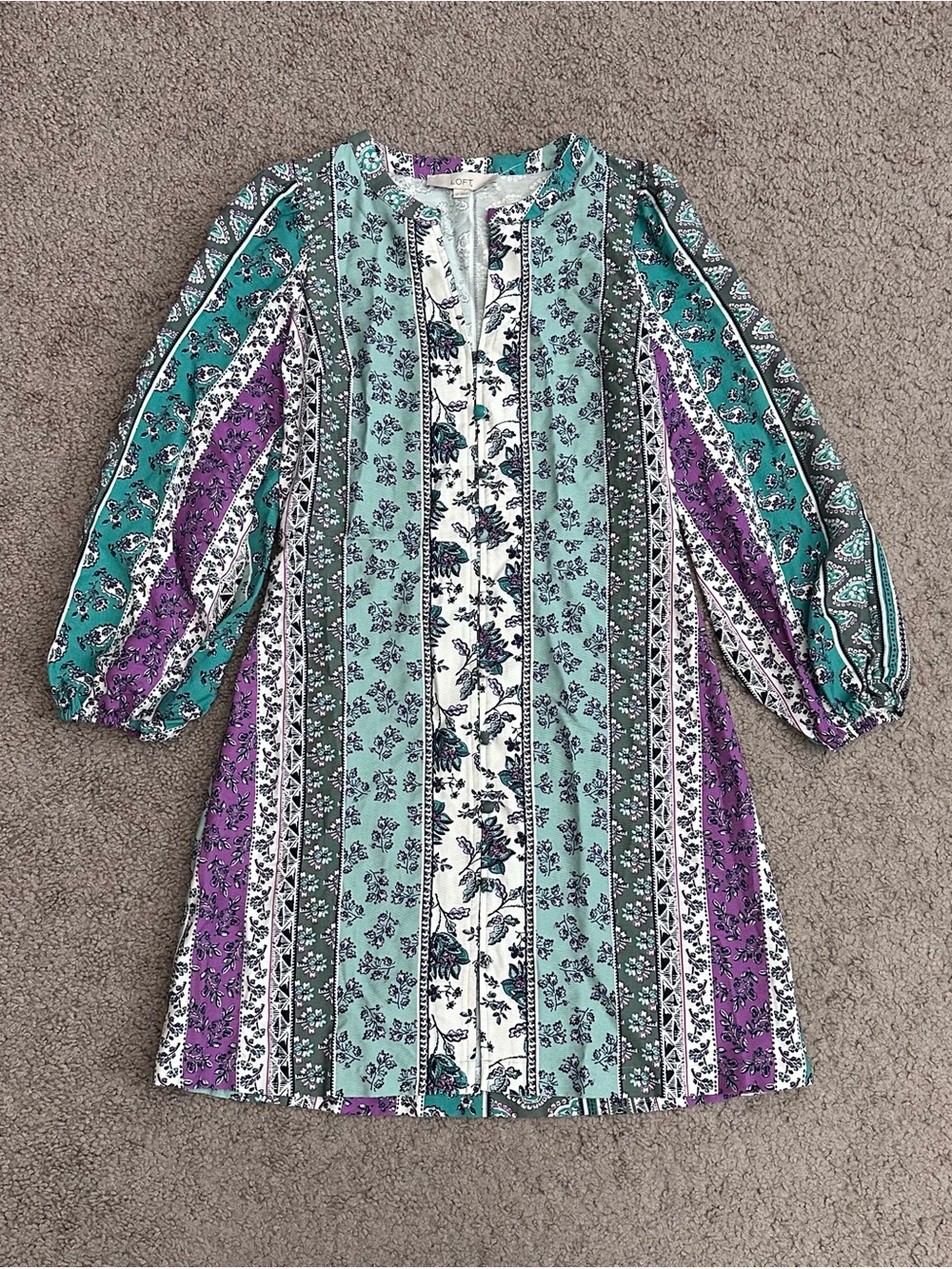 LOFT Petites Floral Paisley Patchwork Tunic Dress Womens 0P